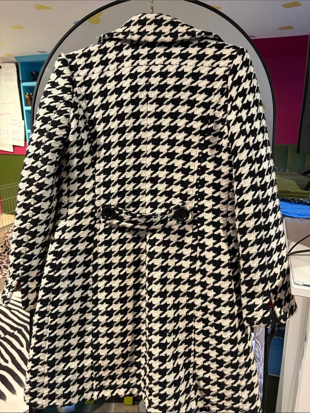 H&M Black & White Houndstooth Trench Coat - Picture 5 of 7